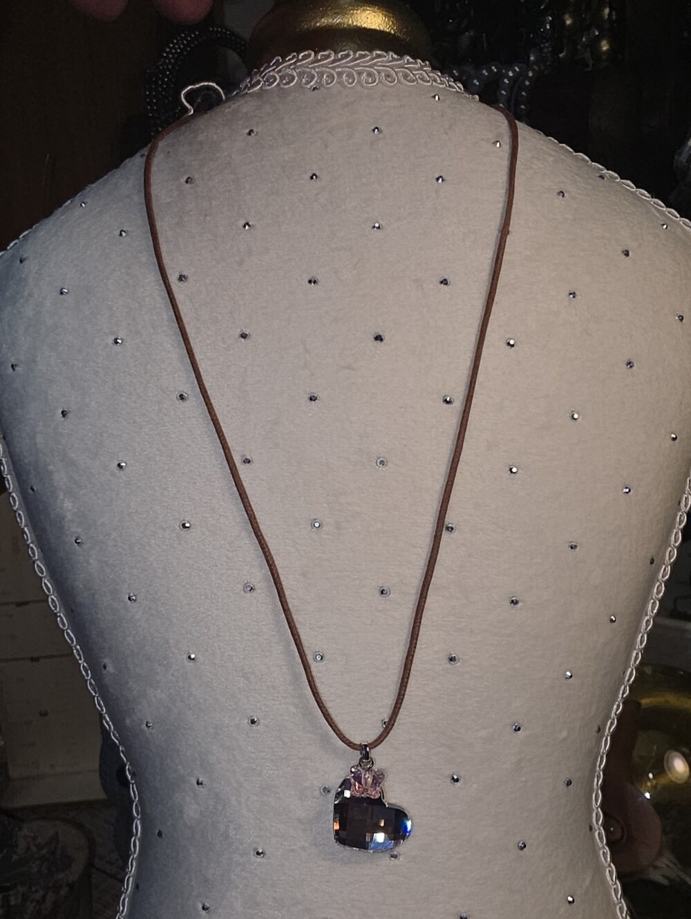 Swarovski Brown Cord Necklace with Purple Crystal Heart Pendant